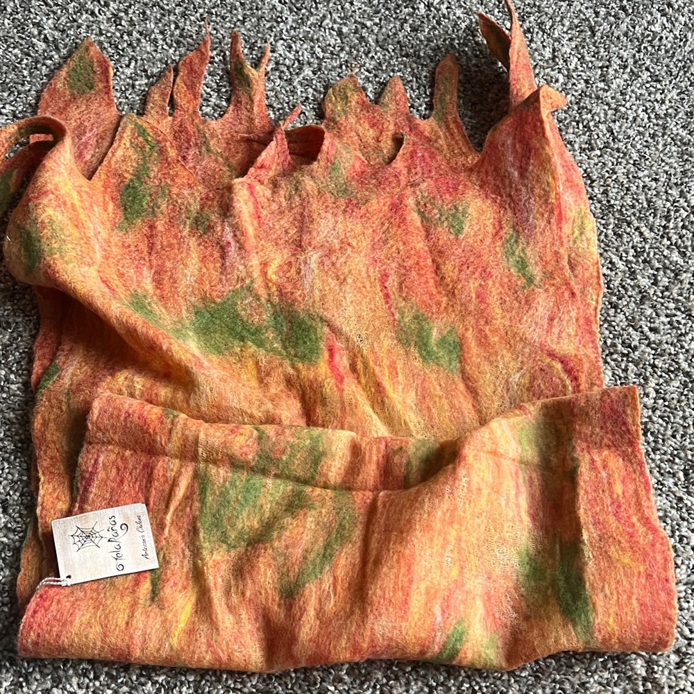 Handmade Felted Wool Scarf in Orange & Green - Artisan Brand